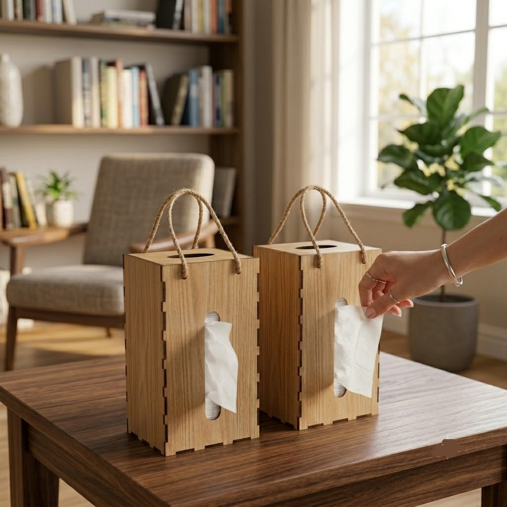 Wooden Carry Handle Tissue Box