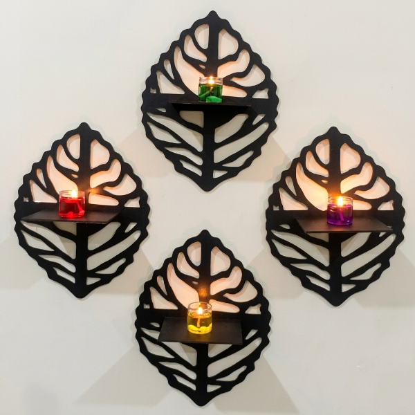 4PCs Wooden Leaf Wall Shelf