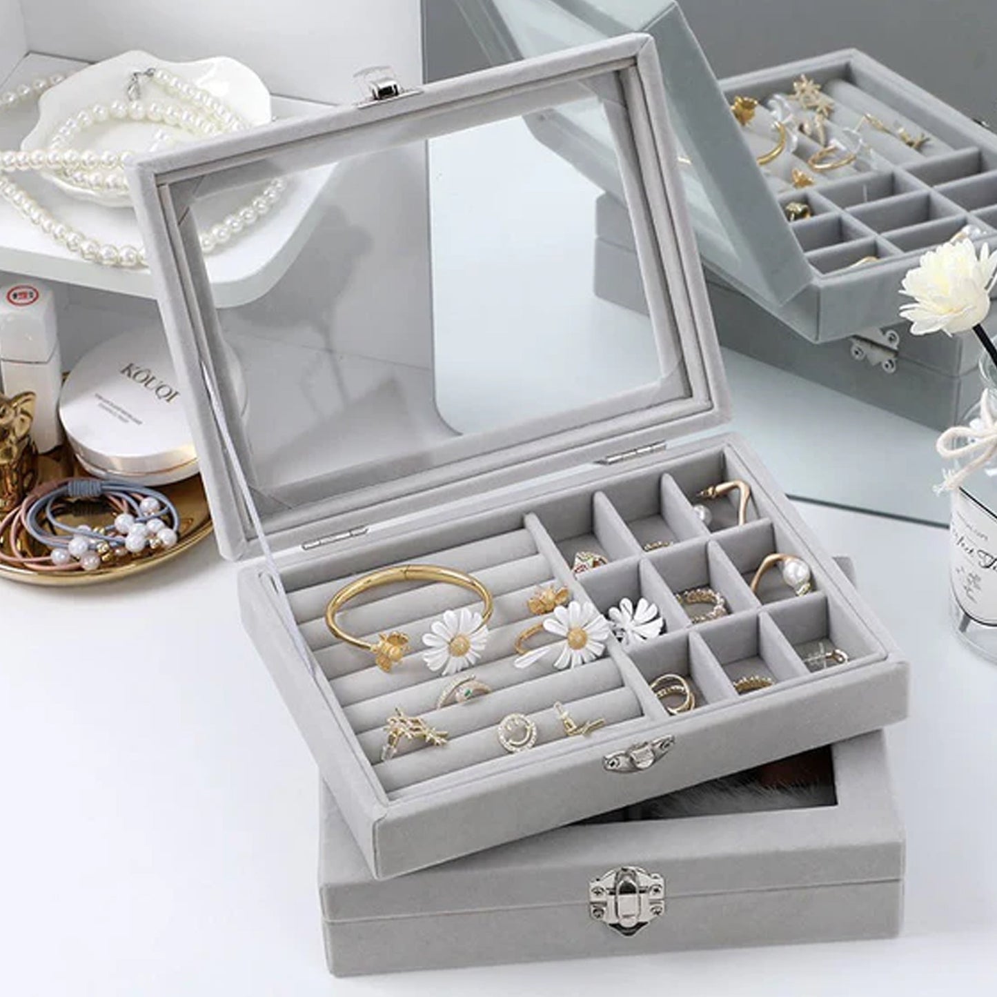 Multi Grid Velvet Jewelry Box