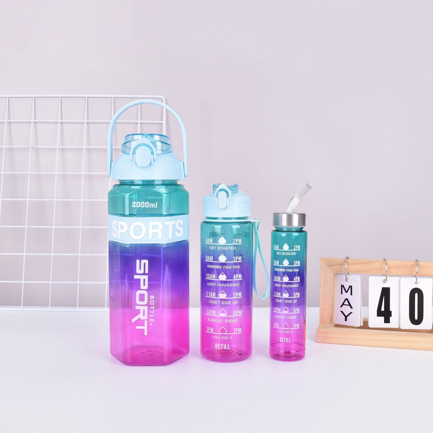 3Pcs Set High Quality Plastic Gradient Water Bottle