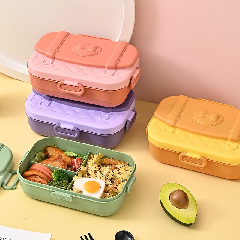 3 Grid Lunch Box With Spoon and Fork
