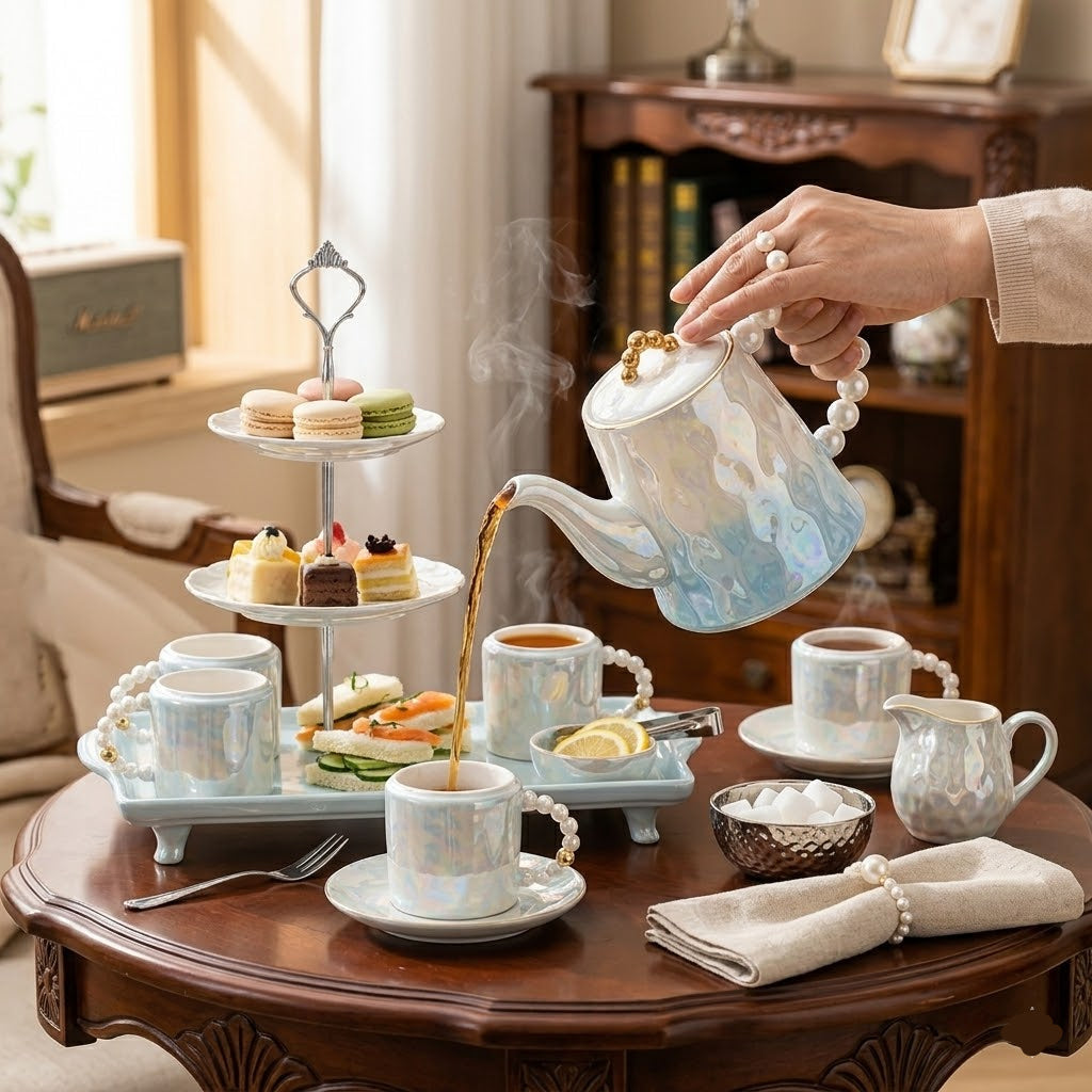 8PCS Luxury Ceramic Tea Set With Tray