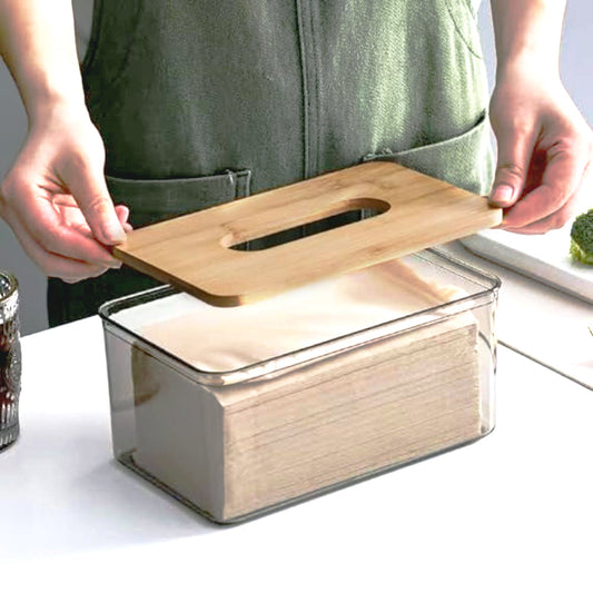 Acrylic Tissue Box With Bamboo Wood Lid