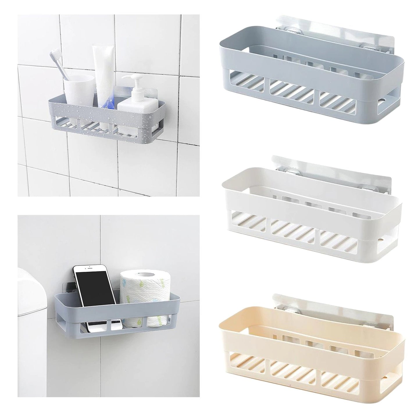Plastic Storage Rack Self Adhesive Wall Storage Toilet Organizer - Easy Wholesale