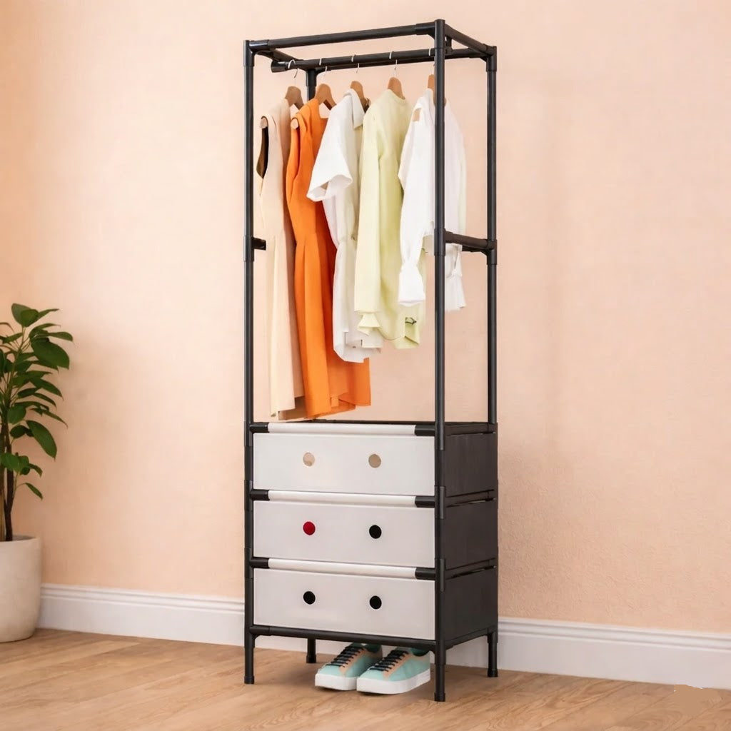 Multitier Cloth Storage Rack With 3 Drawers