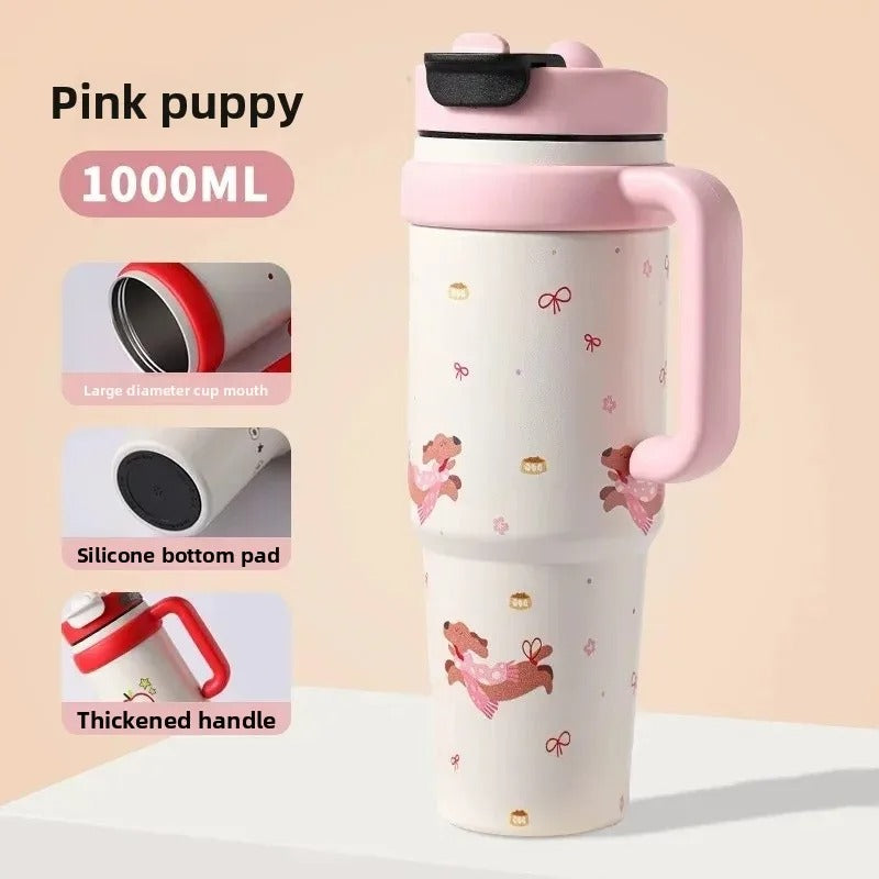 Stainless Steel Heat Insulated Water Bottle with Straw