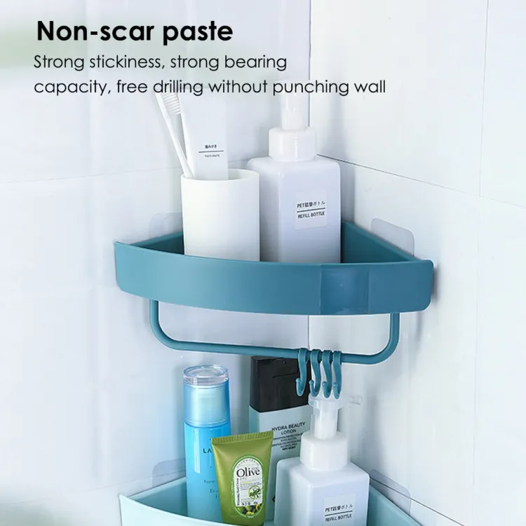 Triangle Shape Self Adhesive Corner Shelf With Hooks