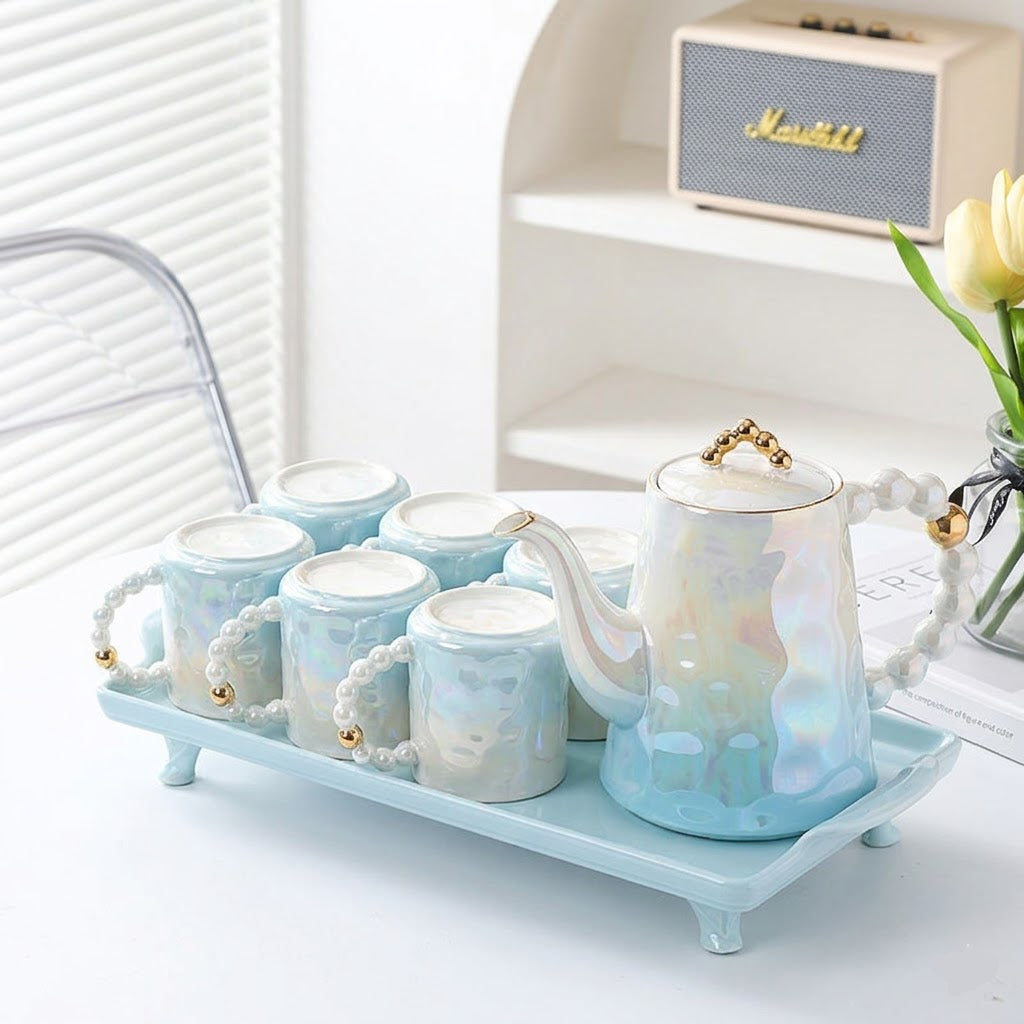 8PCS Luxury Ceramic Tea Set With Tray