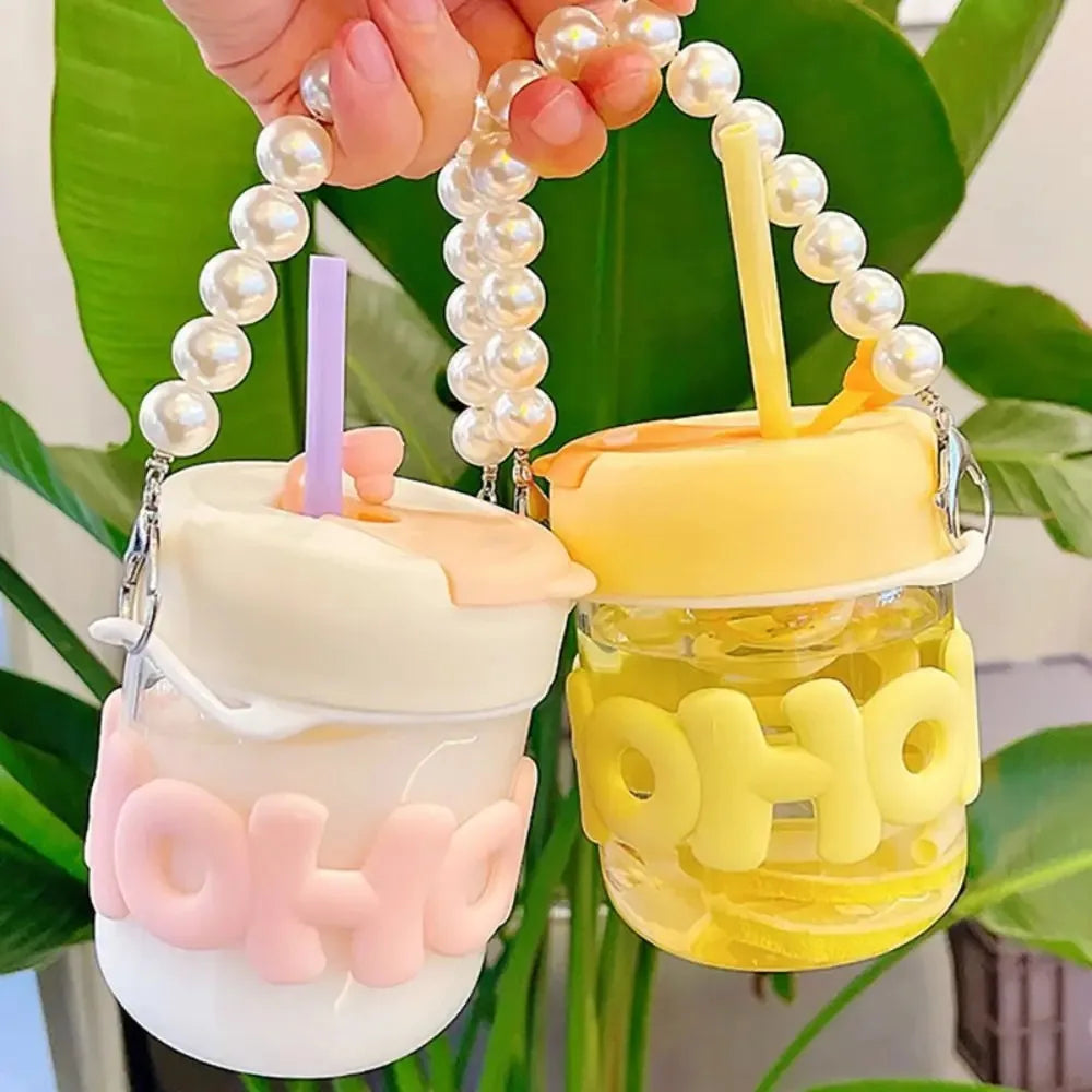 Cute Glass Cartoon Letter Straw Cup