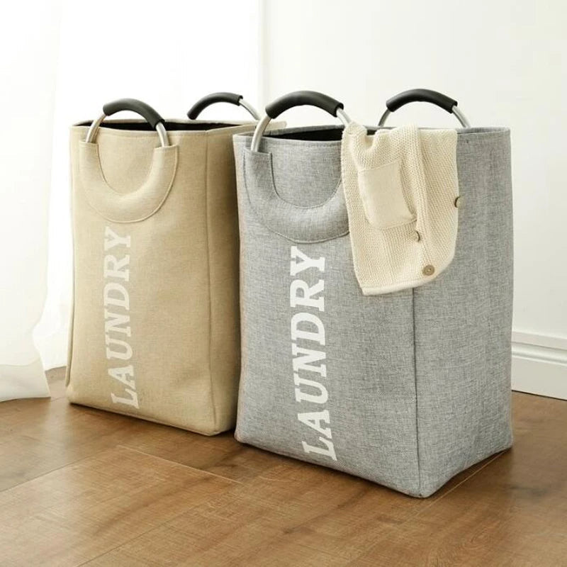 Portable Folding Laundry Basket with Steel Handle