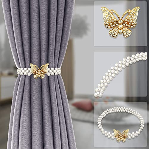 Beautiful Crystal Pearl with Butterfly Curtain Tie