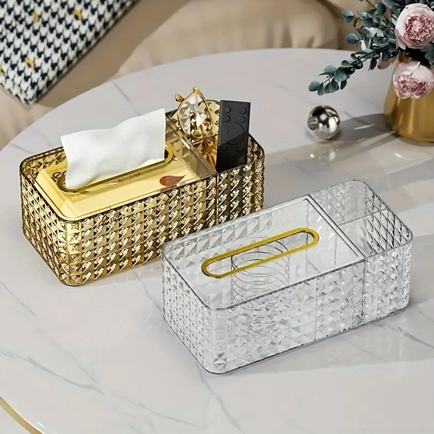 Acrylic Tissue Box with Storage Compartments