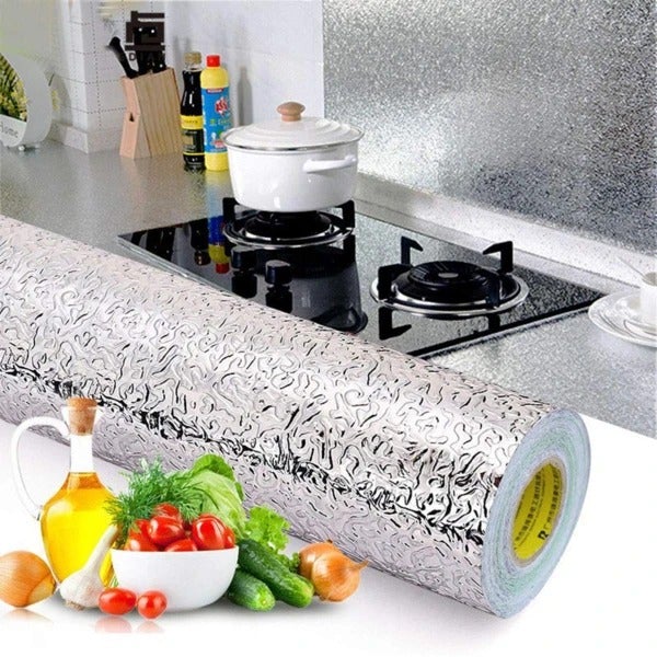 Self Adhesive Silver Aluminium Foil Sticker Sheet Roll for Kitchen Size-60*200 CM