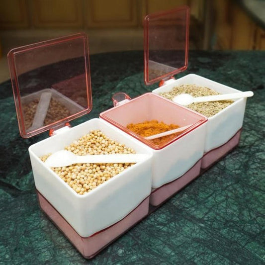 3 Compartment Spice Box with Lid & Spoon