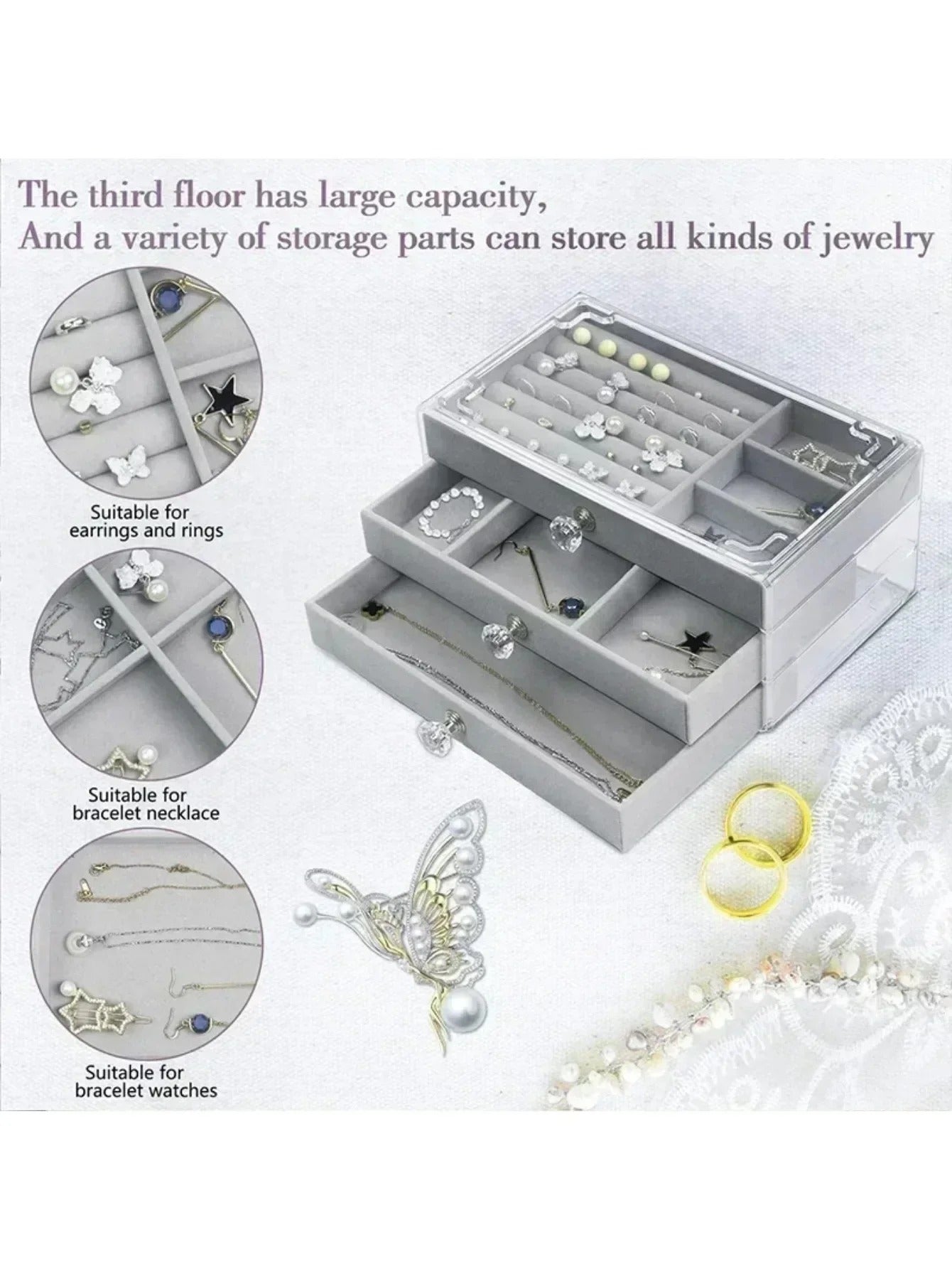 3-Tier Transparent Jewelry Case