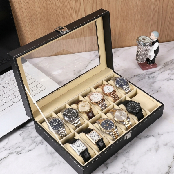12 Slot Leather Watch Organizer Box