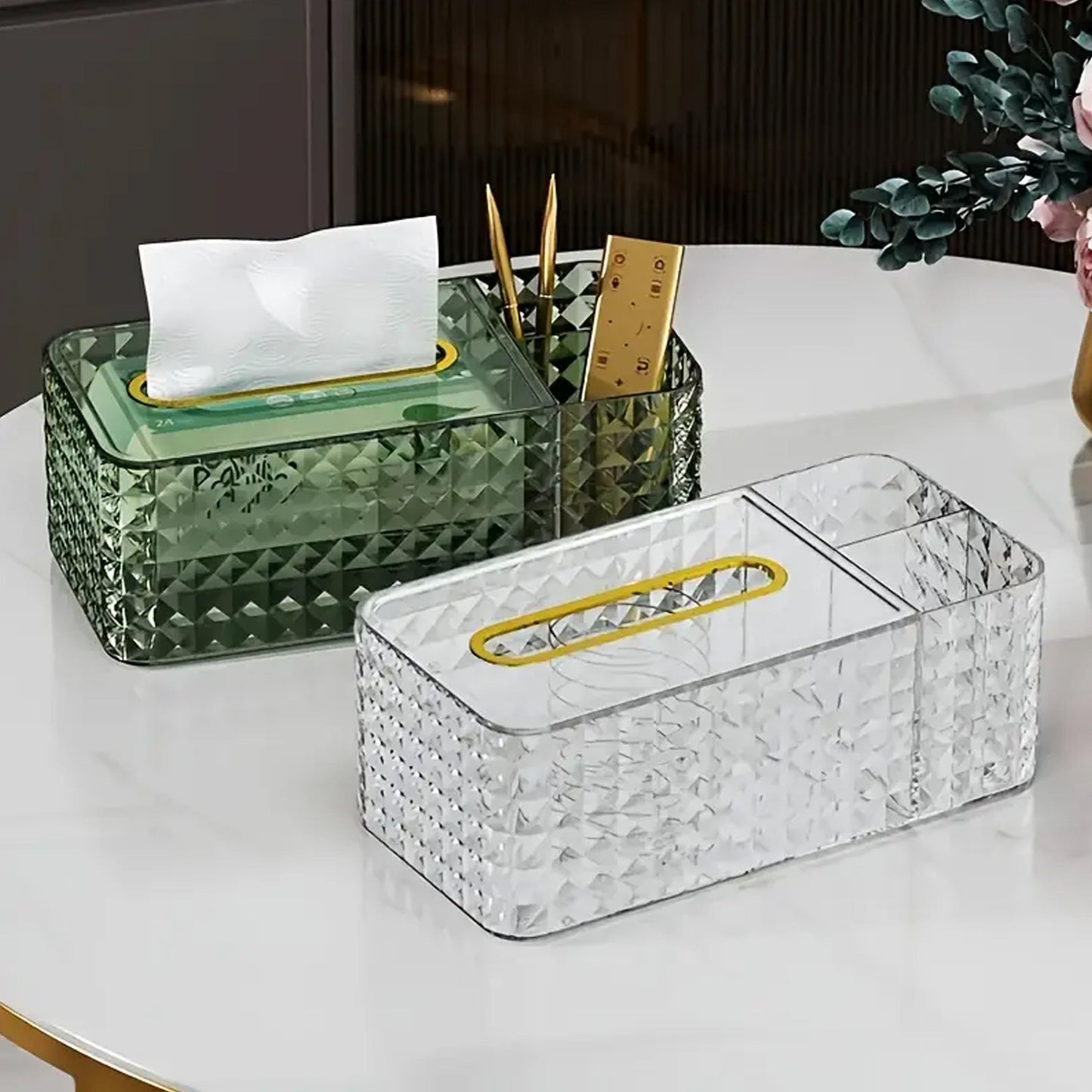 Acrylic Tissue Box with Storage Compartments