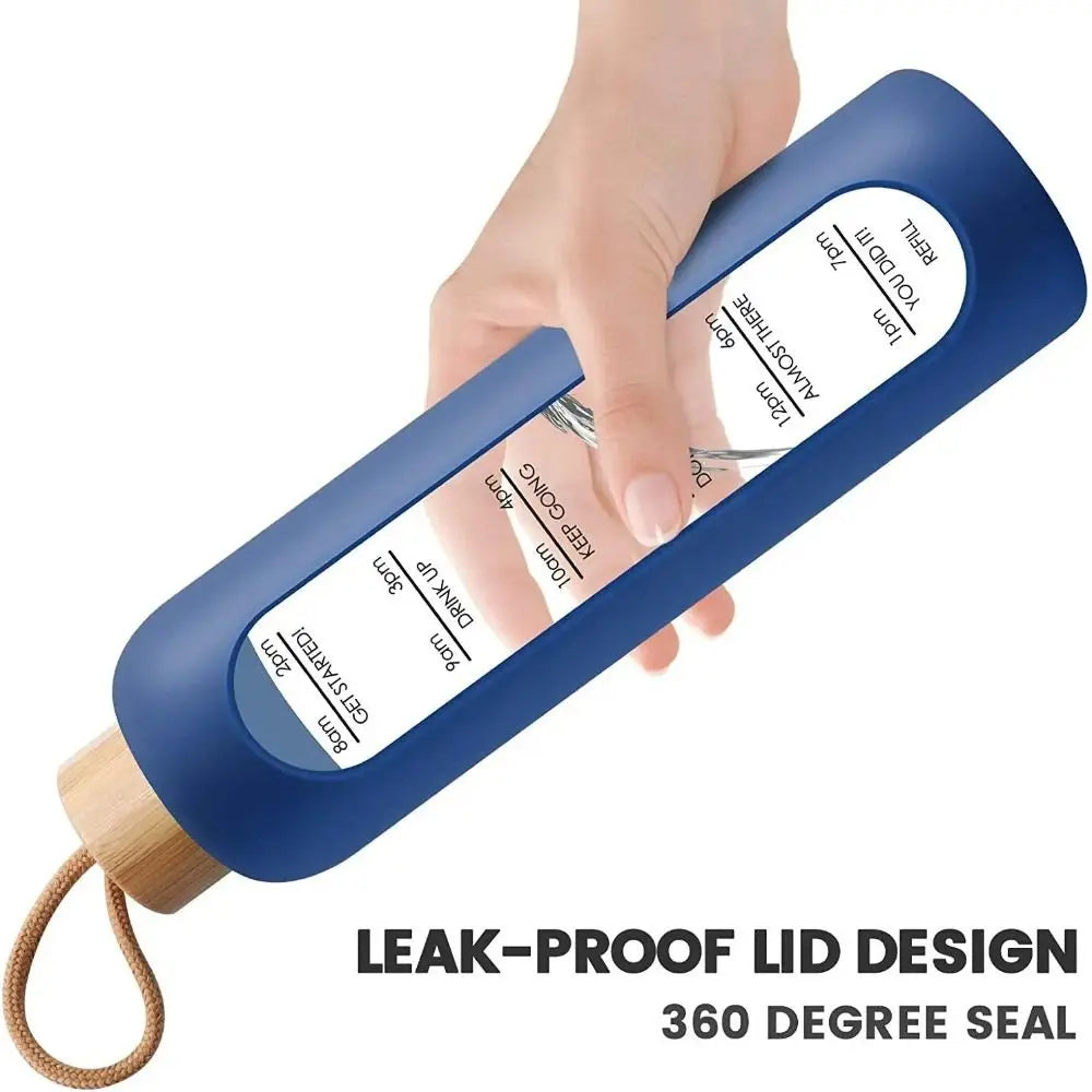 Bamboo Cap Glass Water Bottle with Time Marked