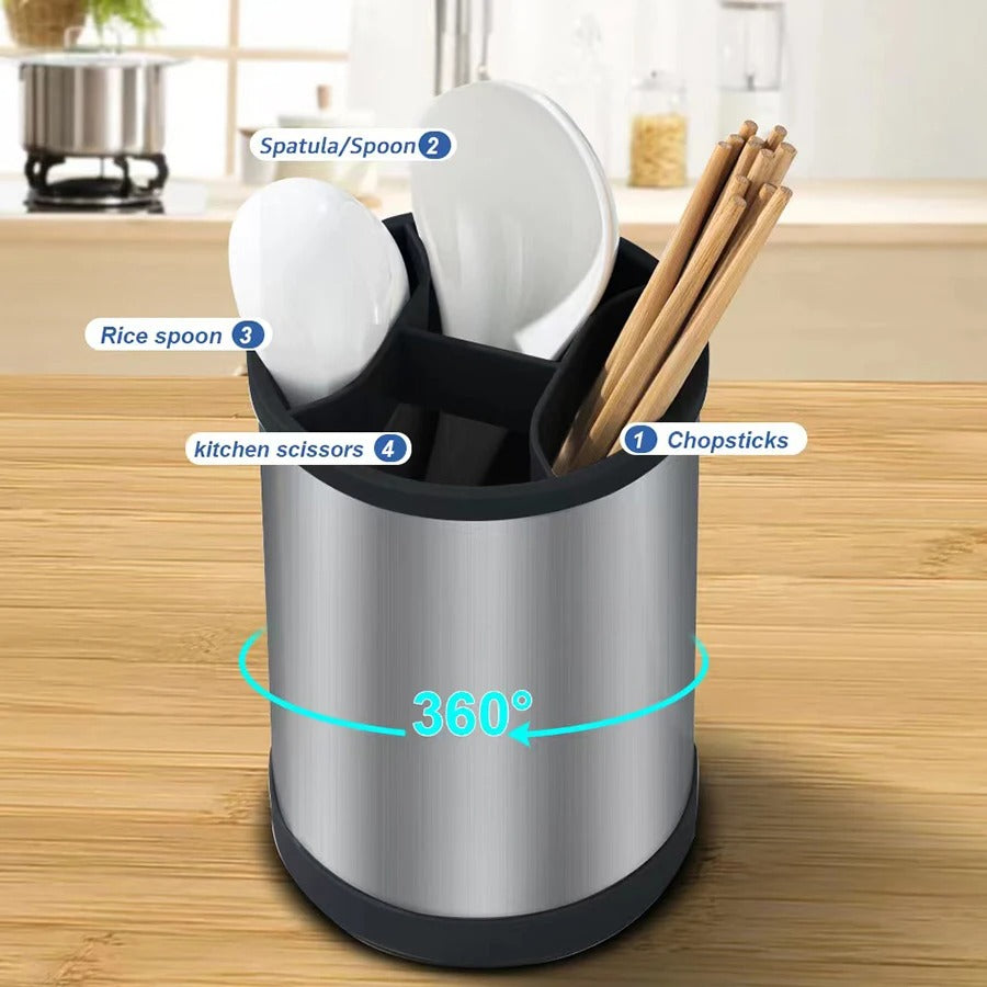 360° Rotating Stainless Steel Cutlery Holder