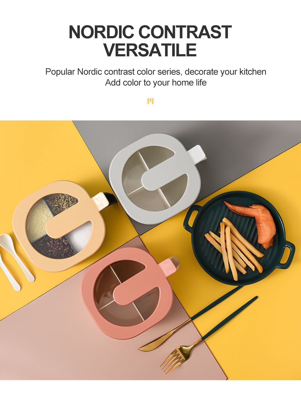 4 In 1 Partition Kitchen Seasoning Spice Box with Spoons - Easy Wholesale