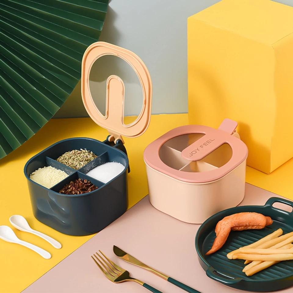 4 In 1 Partition Kitchen Seasoning Spice Box with Spoons - Easy Wholesale