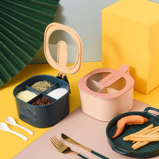 4 In 1 Partition Kitchen Seasoning Spice Box with Spoons - Easy Wholesale