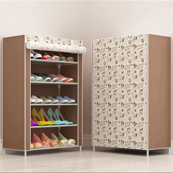 Cabinet Shoes Organizer With Printed Dust Proof Cover (Random Design)