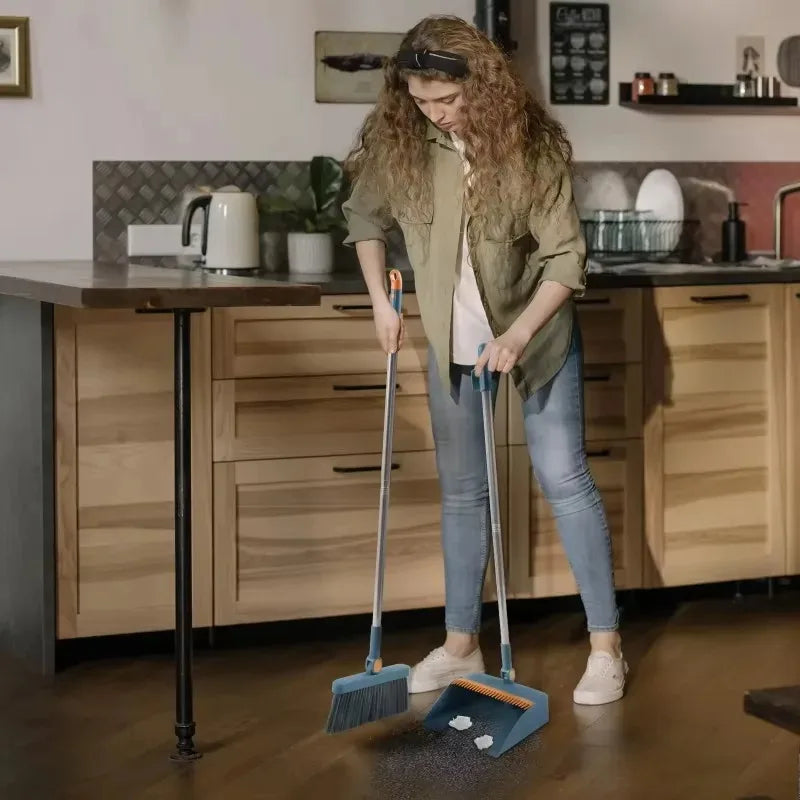 Household Broom And Dustpan with Long Steel Handle