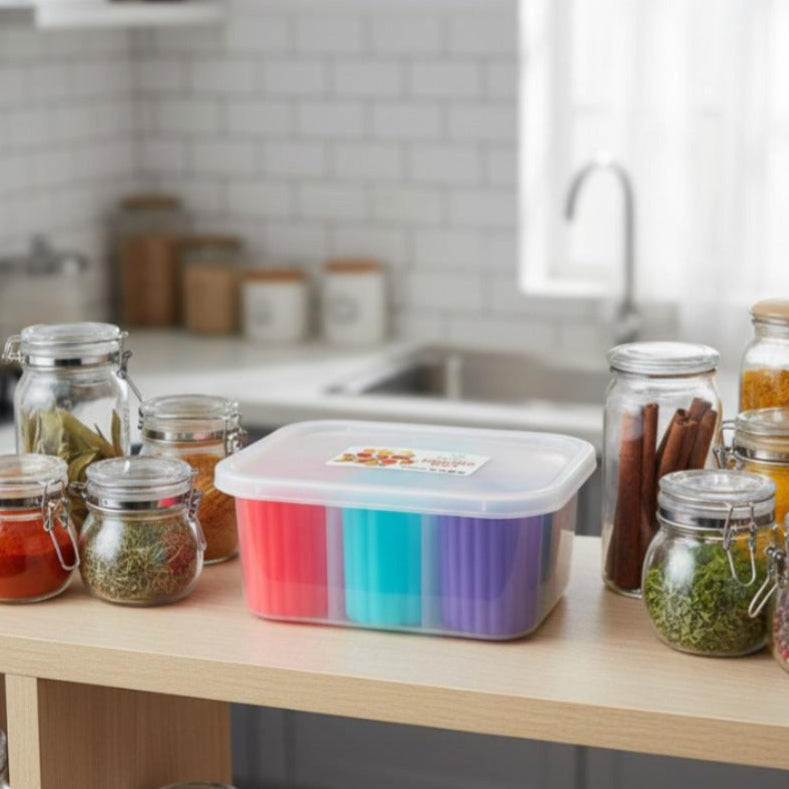 6 Grid Colourful Spice Box with Spoons