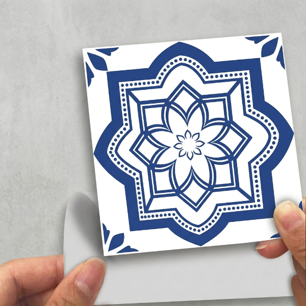 12PCs Blue & White Design Adhesive Tile Sticker