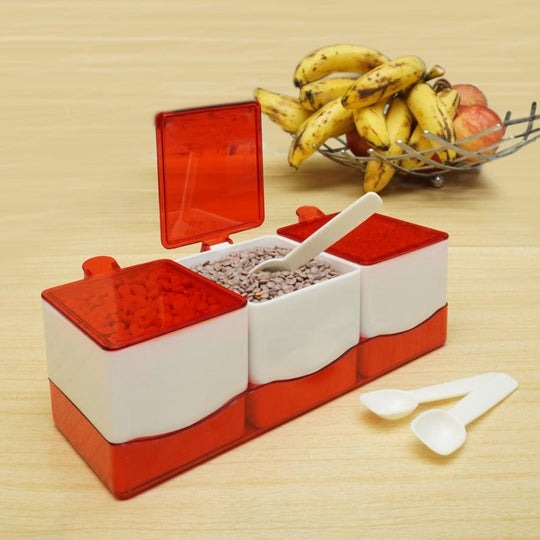 3 Compartment Spice Box with Lid & Spoon