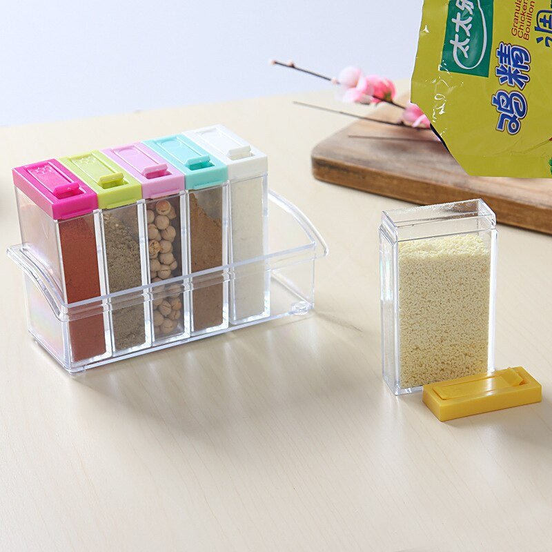 6Pcs Spice Jar Set Home Storage Container with Tray Rack. - Easy Wholesale