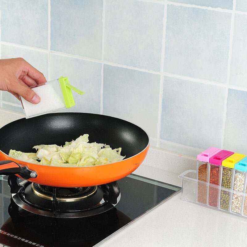 6Pcs Spice Jar Set Home Storage Container with Tray Rack. - Easy Wholesale