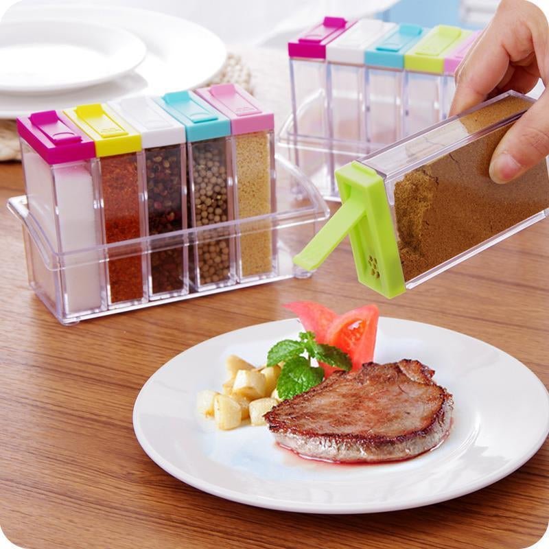 6Pcs Spice Jar Set Home Storage Container with Tray Rack. - Easy Wholesale