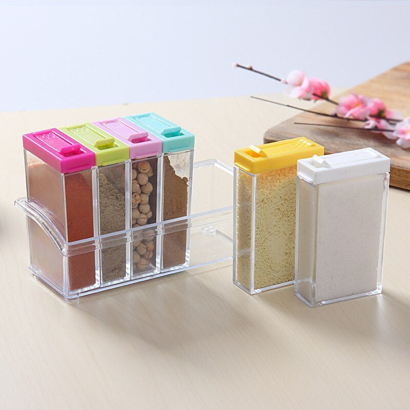 6Pcs Spice Jar Set Home Storage Container with Tray Rack. - Easy Wholesale