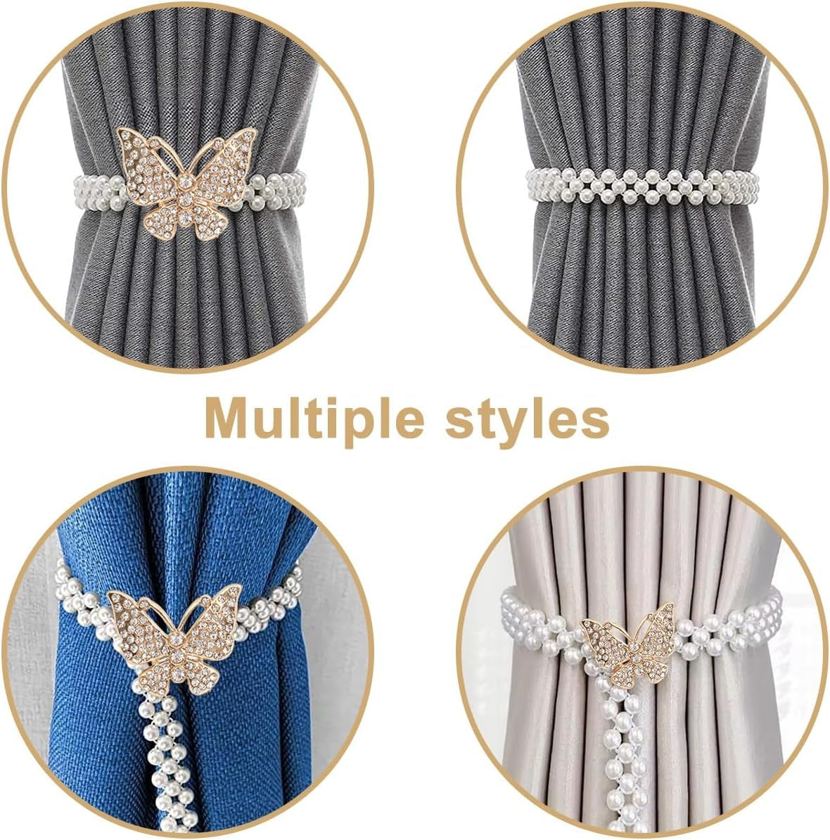 Beautiful Crystal Pearl with Butterfly Curtain Tie