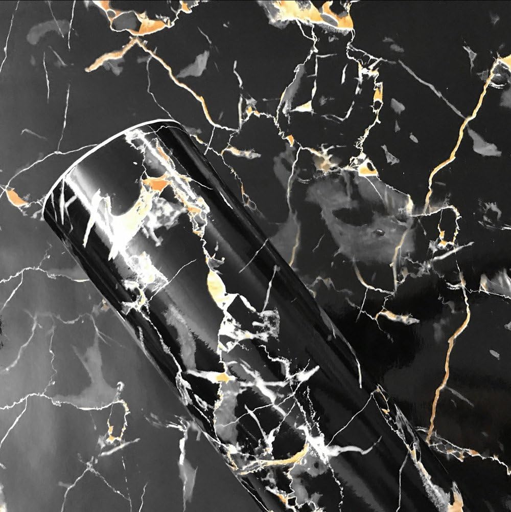 Waterproof Black & Golden Marble Sheet (60cm x 2m)