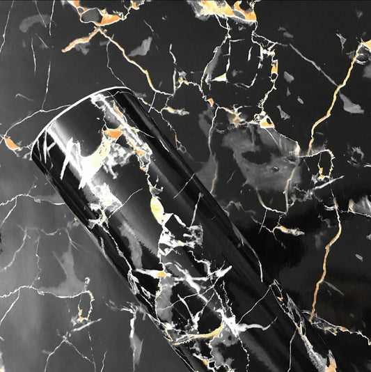 Waterproof Black & Golden Marble Sheet (60cm x 2m)