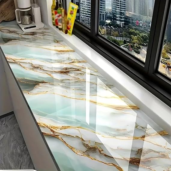 Waterproof Green & Golden Marble Sheet (60cm x 2m)