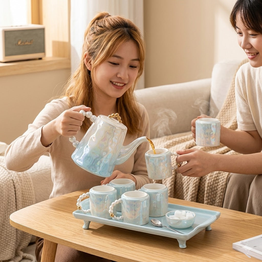 8PCS Luxury Ceramic Tea Set With Tray