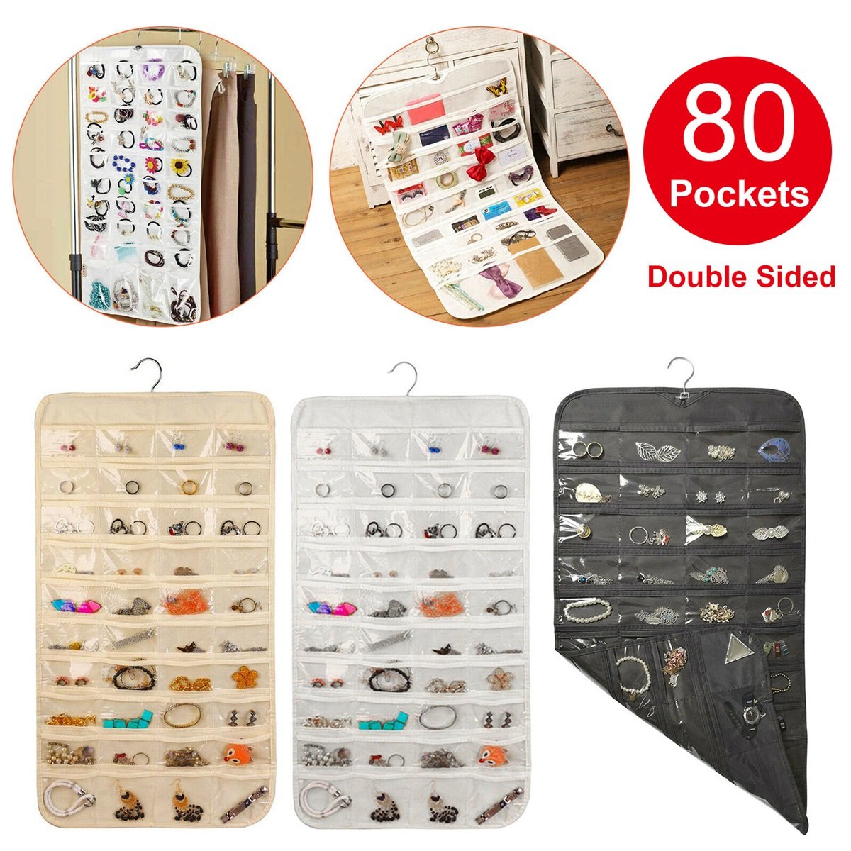80 Pockets Clear PVC Double-sided Hanging Storage Bag. - Easy Wholesale