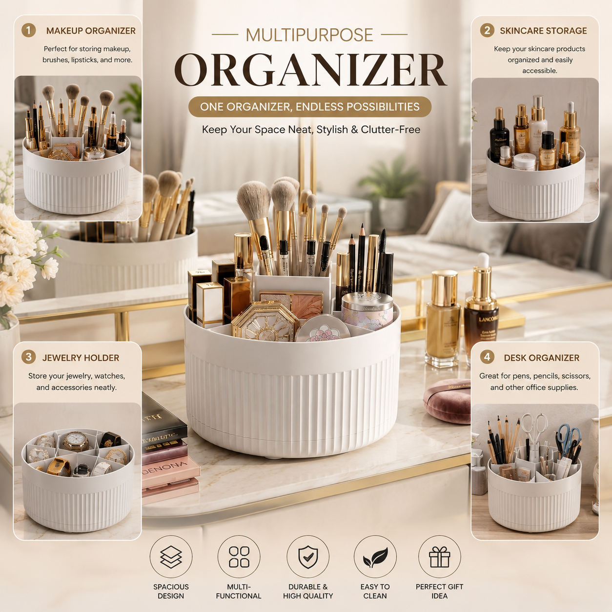 360° Rotating Desktop Makeup Brush Organizer