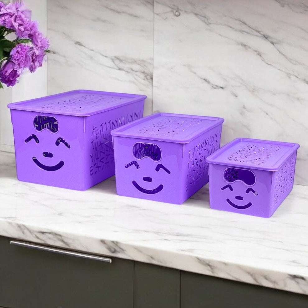 3Pcs Set Smiley Organiser Basket With Cap.