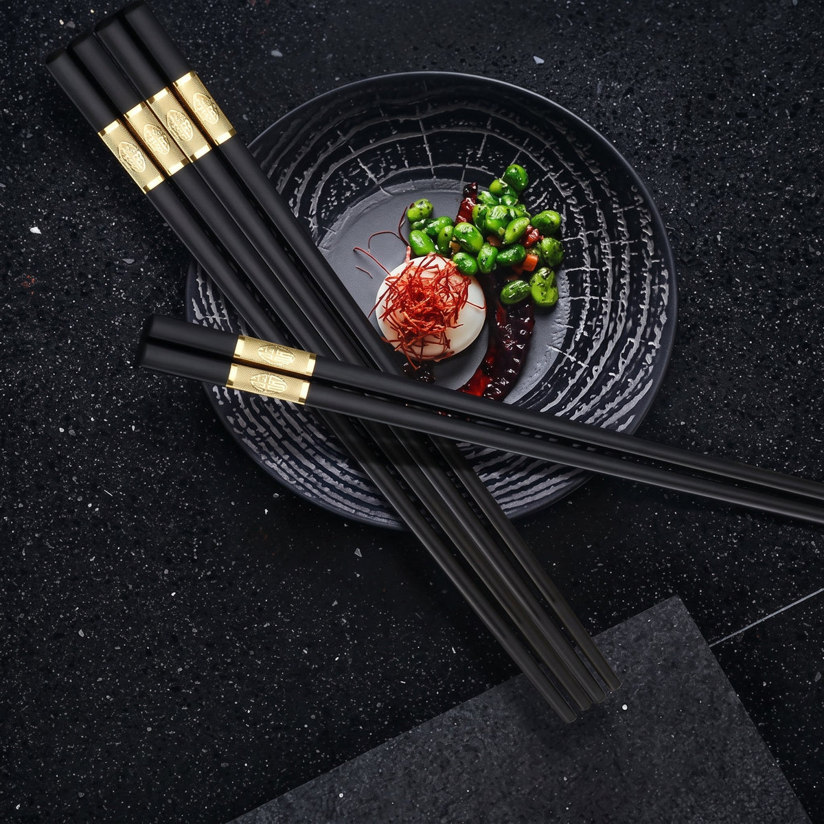 10PCs Black & Gold Reusable Non-Slip Chopsticks