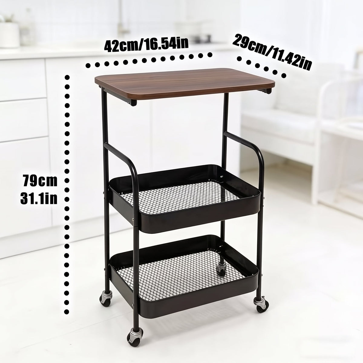 Luxury Rolling Side Table With Storage Shelves