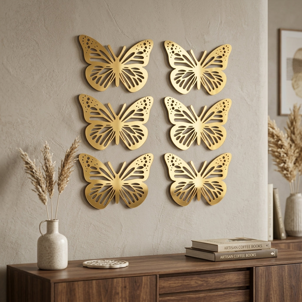 6PCs Acrylic Golden Butterfly Wall Stickers