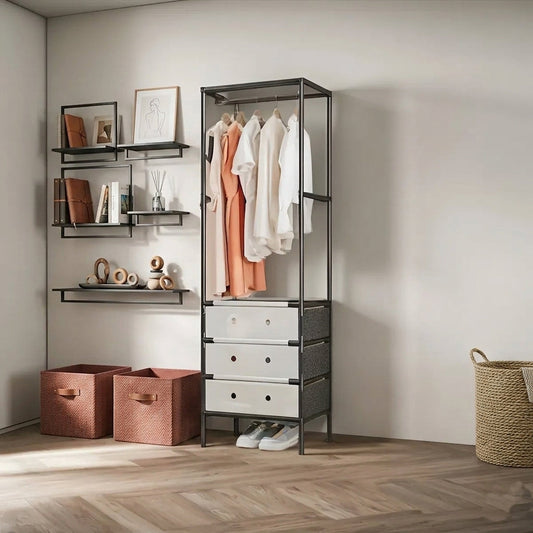 Multitier Cloth Storage Rack With 3 Drawers