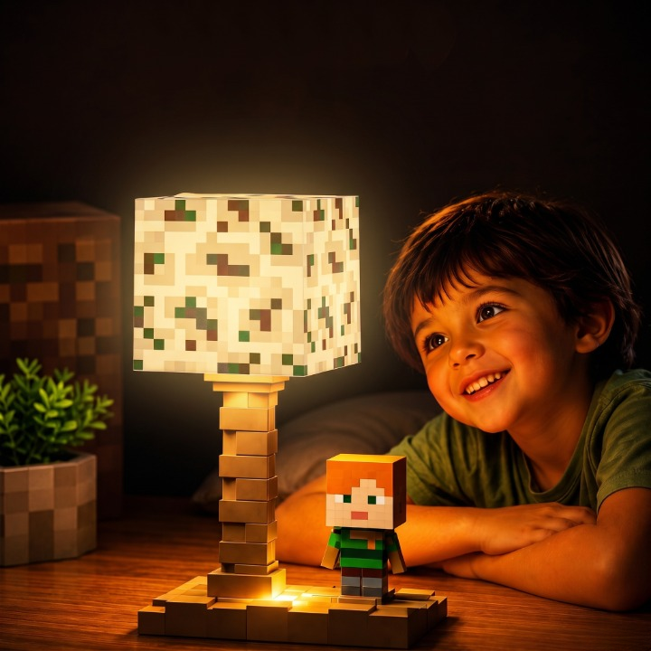 Minecraft Pixel Block Table Lamp