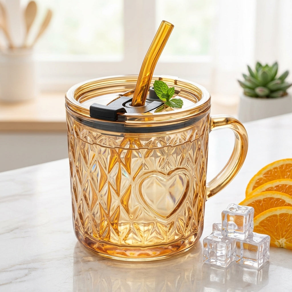 Elegant Heart Shaped Glass Coffee Mug