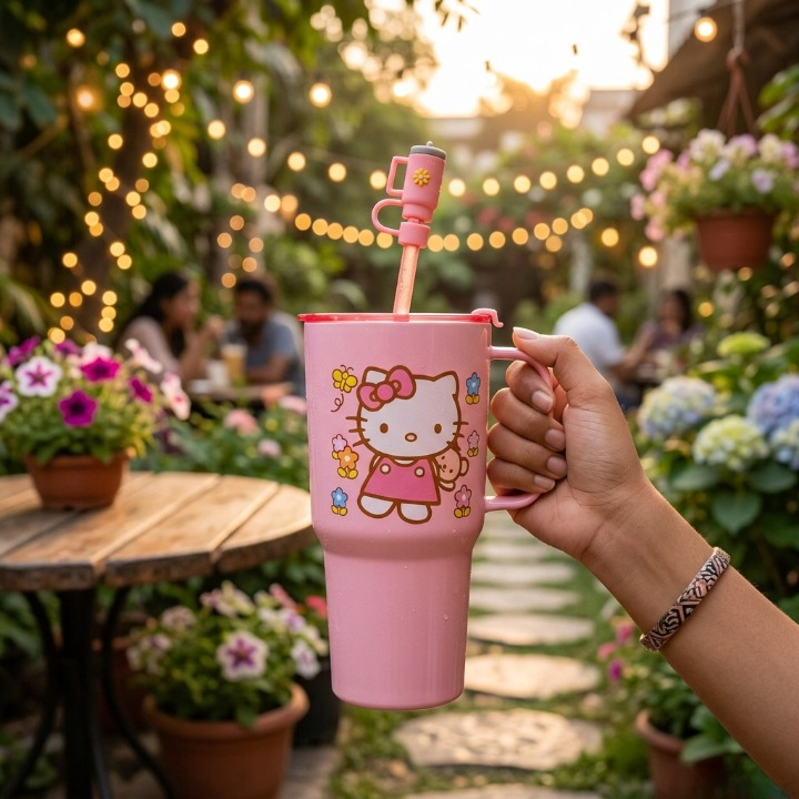 Printed Plastic Dip And Drink Straw Tumbler (Random Design)